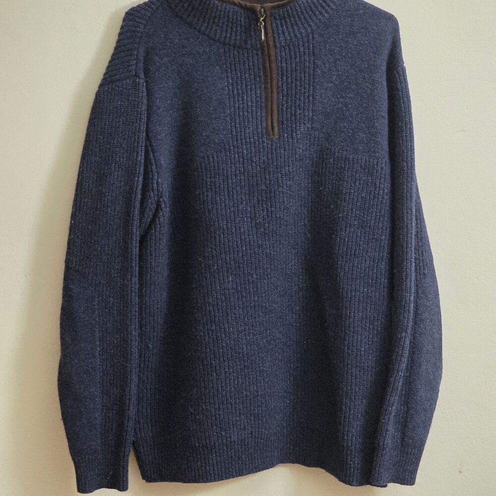 L.L. Bean Merino Lambswool Mock Neck Pullover Sweater Blue L-Tall Zipper Accent